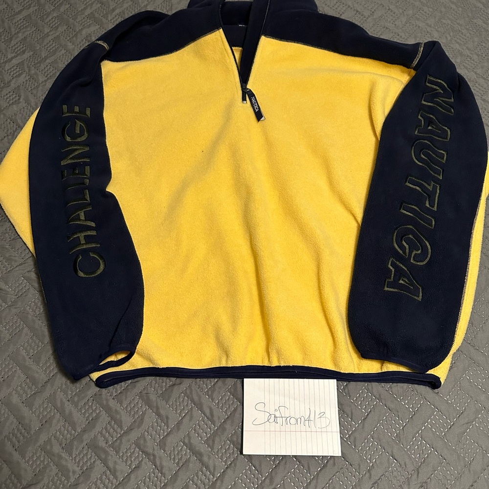 Nautica Yellow and Navy Quarter Zip Up Sweater